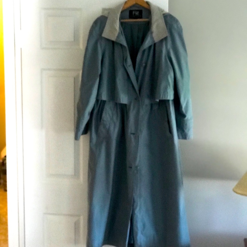Green/Gray Trench Coat Full-Length with pockets. Size 10.